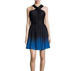 Halston Heritage Dress Blue 10 Faux Silk Dance Cocktail Party Cruise Wedding